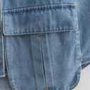 Perbai Womens Cropped Button Down Shirt Summer Collared Sleeveless Loose Denim Top with Pockets (Red, M)