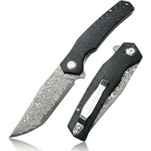 Damascus Steel Folding Pocket Knife, 3.74" VG10 Blade for Men and Women, Carbon Fiber and G10 Handle EDC Knife with Liner Lock for Outdoor Survival Camping Collection Hunting