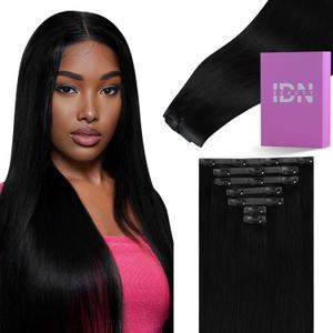 IDN BEAUTY Seamless Clip In Hair Extensions Human Hair Jet Black Real Remy Virgin Human Hair Seamless Clip Ins For Black Women PU Weft Invisible Edge Thick Soft Hair ST 110g 24 Inches