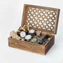 Mela Artisans Large Wooden Keepsake Box | Medium Burnt Memory & Decorative Storage Box for Jewelry, Photos & Trinkets with Hinged Lid | Vintage Storage Box |Trellis Design | 9 x 6 x 3.5