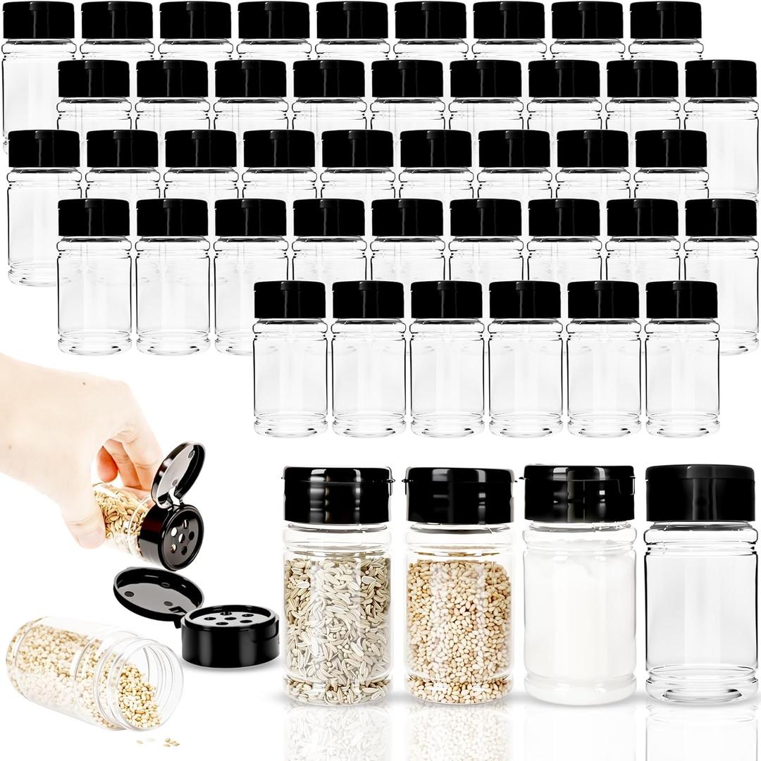 48 Pack 2.7 oz Plastic Spice Jars with Lids Small Empty Clear Spice Bottles Seasoning Shaker Containers for Kitchen Travel Camping Spice Organization, 3 colors (color style 1)