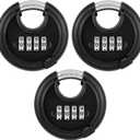 3 Pack Outdoor Combo Lock for Storage Unit 4-Digit Disc Combination Lock Outdoor 4 Digit Disc Padlock with Hardened Steel Shackle for Storage Unit, Gate, Fence, Trailer(3/8-Inch Shackle, Black)