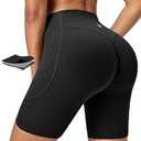 IUGA Gym Shorts Women Scrunch Butt Lifting Tummy Control Biker Shorts with Pockets High Waist Yoga Booty Workout Running 6", Black