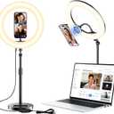 Desk Ring Light with Magnetic Phone Holder, 10'' Video Conference Podcast Lighting Kit for Laptop Computer Monitor Zoom Call Streaming, 3 Color LED Halo Light with Adjustable Stand for Home Office