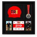 5-in-1 Frameset Display (Medal, Race Bibs, and Photo Display) Marathon or Triathlon Medal Display and Frame, Triathlon & Running Bib Holder, Wall-Mounted, Color Black