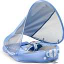 Mambobaby Baby Swim Float with Canopy & Tail Infant Pool Float Non-Inflatable Toddler Swim Float with Skin-Friendly Material for 3-24 Months Baby Boys Grils Elephant Blue