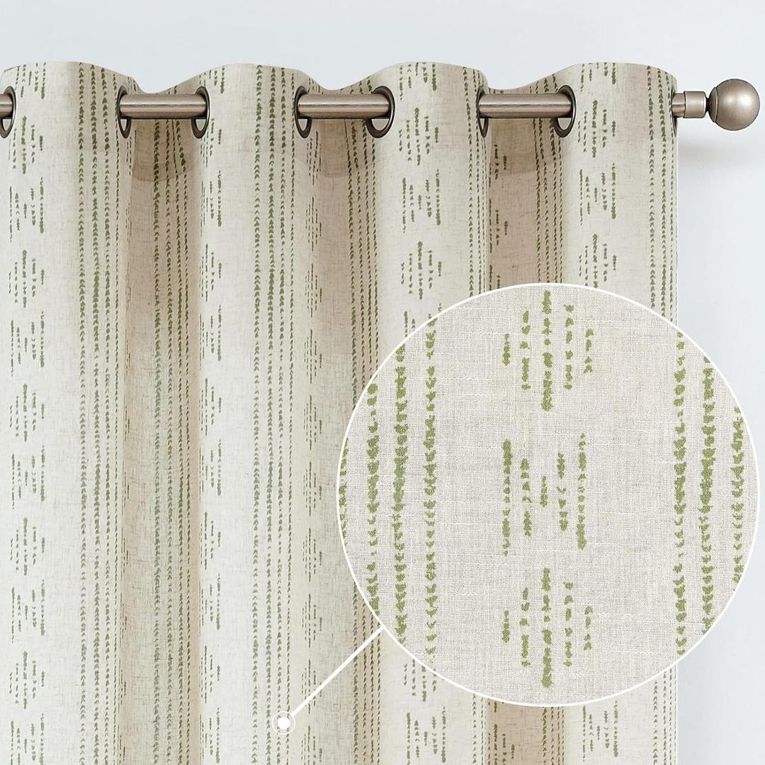 jinchan Boho Curtains for Living Room Farmhouse Curtains 90 Inch Length Geometric Striped Mudcloth Light Filtering Bedroom Window Grommet Curtains 2 Panels Sage Green on Beige