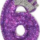 4 x Birthday Number 6 Candles,Purple Crown Birthday Candles for Cake,Glitter Sequins Number Candle Cake Topper Sequins for Anniversary Supplies Birthday Party Wedding Decoration (Purple, Number 6)