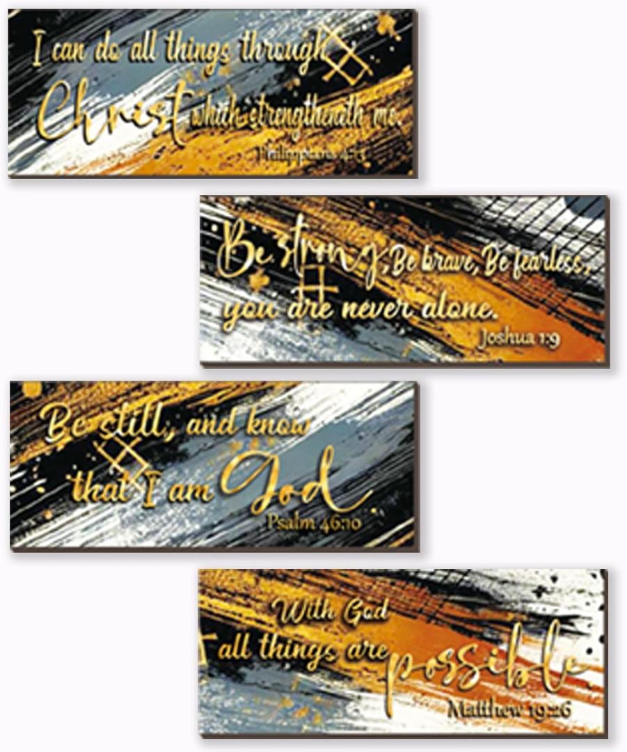 4 Pieces Christian Orange Bathroom Decor Black and Gold Wall Art Religious Prayer Decor Inspirational Abstract Wooden Christian Signs for Living Room Office Bedroom Bathroom(Orange,10x4")