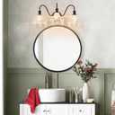 Vintage Bathroom Light Fixtures Over Mirror, 3-Light Black Wall Sconce Lighting with Flower Glass Shade, Farmhouse Vanity Lights for Bedroom Kitchen Living Room Hallway Light
