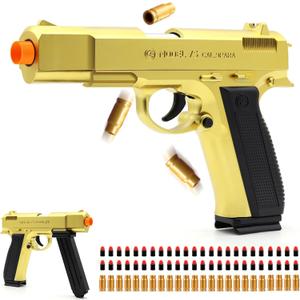 DaoDaoZhu Soft Bullet Toy Gun Pistol with Shell Ejecting for Indoor/Outdoor Shooting Games, Halloween Costume Fake Prop Gun Model, Educational Play Toy Guns, Christmas/Birthday Gifts (Gold)