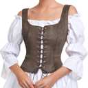 Century Star Renaissance Corset Costume Women Pirate Medieval Viking Floral Top Ren Faire Vest Victorian Plus Size Bodice (Large, Coffee)