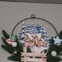 Light up Christmas Wreaths for Front Door, Welcome Metal Wooden Door Wreath Decor Hanging Sign, 30 LED Lighted Wall Decor Battery Operated for Christmas Indoor Outdoor (Deer)