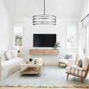 19.7" Black Pendant Light, 5-Lights Modern Drum Chandeliers for Dining Room Adjustable Pendant Hanging Lighting with White Fabric Shade for Kitchen Island Living Room Entryway Bedroom