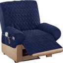 Collections Etc Diamond-Shape Quilted Stretch Recliner Cover with Storage Pockets and Elastic Straps - Furniture Protector (Navy)