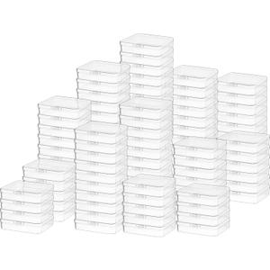 SATINIOR 100 Pcs Clear Plastic Beads Storage Containers Box Small Clear Boxes with Hinged Lid Plastic Case Mini Square Arts Crafts Storage Organizers for Small Items(4.45 x 3.3 x 1.14 Inch)