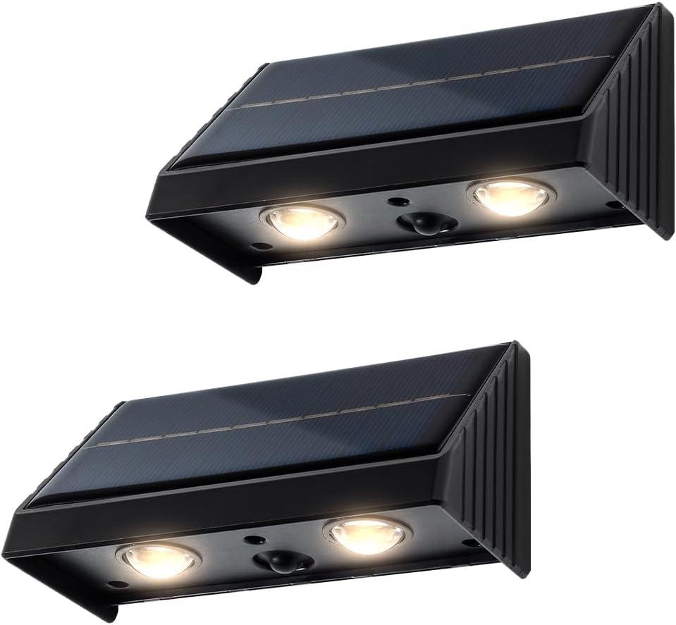 Solar Lights Outdoor 3000K Warm White Downlights LED Dusk to Dawn Waterproof Solar Light for Fence, Wall, Address, Mailbox, House Number, Sign(2 Pack)