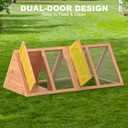 Small Chicken Coop, Rabbit Hutch Outdoor, Wooden Triangle Rabbit Cage with 2 Door & Poultry Run, Portable Bunny Hutch for Chicken, Rabbit, Guinea Pigs, Hedgehog, Small Animals (Natural Wood)