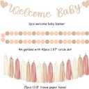 Blush-Pink Rose-Gold Fall Baby-Shower Party-Decorations - 31pcs Welcome Home Banner Sign,Neutral Paper Lanterns,Girl Streamers Garland,Boho Hanging Tissue Pom Poms Flowers Fans Backdrop Decor Burgleda