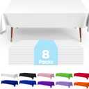 Premium Disposable Table Cloth - 8 Pack, 54''x108'' Plastic Tablecloth for Parties, Leakproof & Sturdy, White