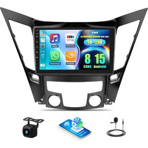 8 Core 6G+128G Android Car Stereo Radio for Hyundai Sonata 2010-2015 with 360° Panoramic View 9 Inch Touch Screen Wireless CarPlay Android Auto Backup Camera GPS Navigation WiFi