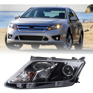 LH Black Housing Headlight Fit for 2010 2011 2012 Ford Fusion Halogen Type W/Bulbs Left Driver Side Projector Headlamp Assembly FO2502273 9E5Z13008B
