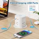 BTU Pop Up Outlet for Countertop with 15W Wireless Charger, 20W USB C Fast Charging & 4 AC Outlet, 3 1/2 Hole Desk Charging Station Pop Out Outlet for Office, Conference, Kitchen Use