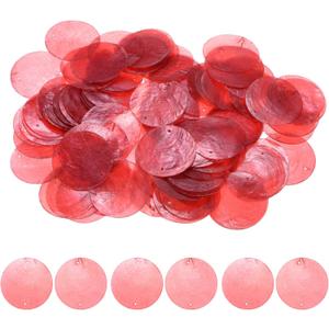 M METERXITY 100-Pack Round Shells Pieces, 2 Inch Flat Round Natural Shell Charm with Hole, Discs Sea Shells Coin Bead Connector for Wind Chimes/DIY Craft Hanging [Red]