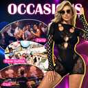 2 x Kimfeng Black Club Outfits for Women Hollow Out Long Sleeve Mesh Lingerie Bodycon Fishnet Bodysuit Jumpsuit Romper Clubwear (Black)
