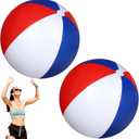 Zhanmai 60 Inch Giant Patriotic Beach Balls, 4th of July Red White and Blue Large Beach Balls Inflatable Summer Independence Day Party Favors for Hawaiian Swimming Pool Party (2 Pcs)