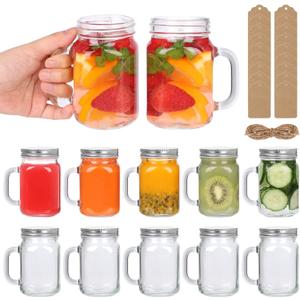 8 oz Mason Jar Mugs with Handles 12 Pack, Sturdy Glass Reusable Cups with Airtight Leakproof Lids, No-Spill Travel Mugs for Coffee, Smoothies, Juice, Food Storage, Party Favors, Wedding Decor