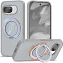 Compatible with Google Pixel 9a Case with 360 Magnetic Ring Stand Compatible with Mag-Safe Shockproof Translucent Phone Case for Google Pixel 9a 6.3", Grey