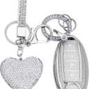 Nissan 4 Buttons Key fob Cover with Diamond Heart Keychain, Car Accessories TPU for Murano Sentra Altima Rogue Kicks Armada Pathfinder, Clear