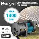 3/4HP Shallow/Deep Well Jet Pump with Ejector Kit, 115V/230V Durable Cast Iron Pump, Well Depth up to 50 ft, Automatic Pressure Switch, for Farm, Lawn, Garden