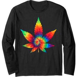 Weed Tie Dye - Cannabis Marijuana Pot Hippie Stoner Gift Long Sleeve T-Shirt, Size 2XL