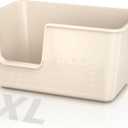 Extra Large High Sided Cat Litter Box - 24.8" L x 11.4" W x 13.0" H, XL Jumbo Kitty Litter Box for Big Indoor Cats, Tool-Free Assembly (Beige)