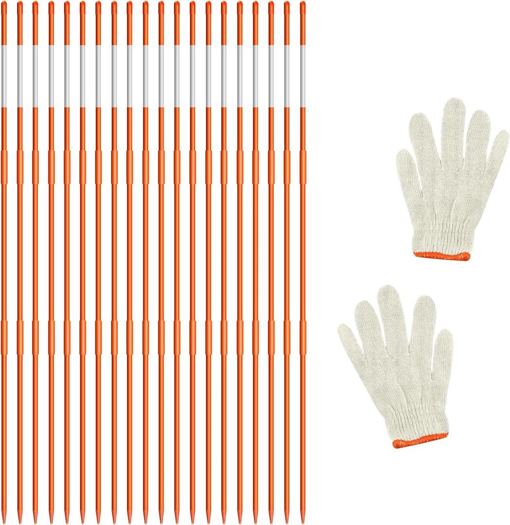 20Pcs Driveway Markers,4Ft Driveway Reflective Poles, Orange Fiberglass Snow Stakes with Reflective Tape for Easy Visibility at Night for Parking Lots (20, Orange)