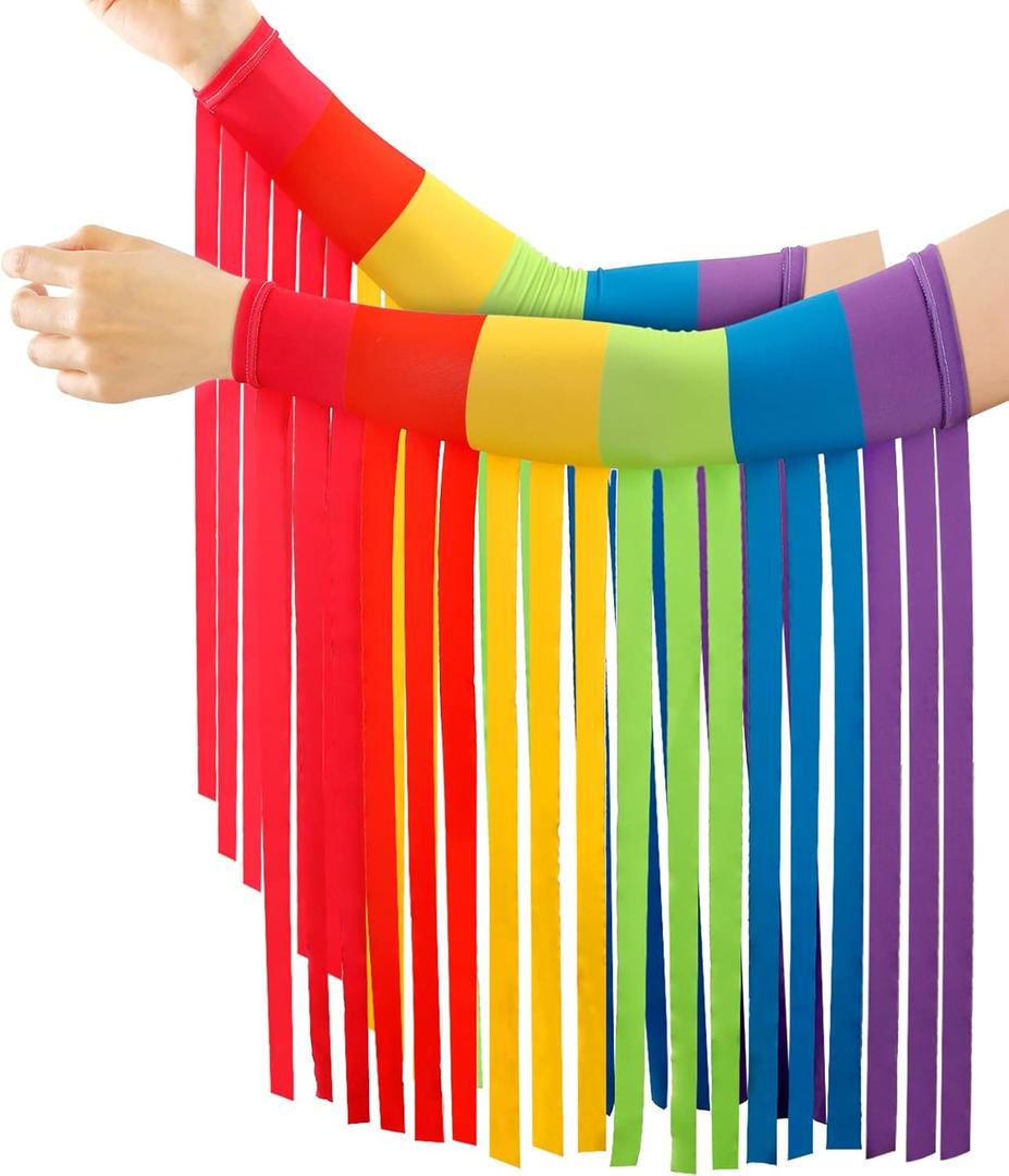 Xuhal Gay Pride Rainbow Striped Fringe Arm Warmer Rainbow Rave Outfits Fringe Warmer Outfit for Women Men Cosplay Accessories