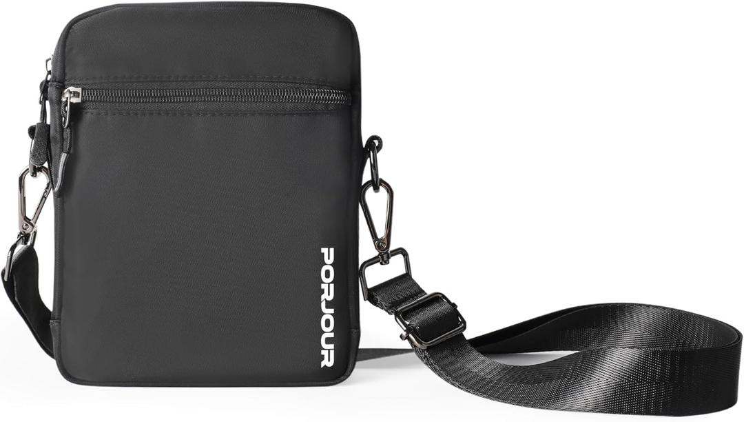 PORJOUR Crossbody Bag Travel Purse for Women & Men, Longer and Wider Adjustable Strap, Small Phone Purse Shoulder Handbag Sporty Tote Messenger Bag for Travel, Festival, Outing, Black