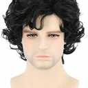 Topcosplay Men Wigs Black Short Curly Layered Man Wig Cosplay Halloween Character Costume Wig