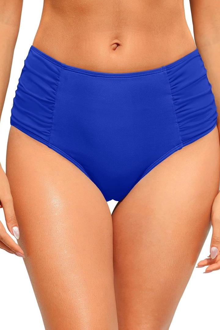 Zmart Women High Waist Bikini Bottoms - Full Coverage Ruched Bathing Suit Swim Bottom Swimsuits Swimwear Royal Blue M (Blue, M)