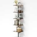 Ladder Shelf, 5-Tier Wooden Wall-Mounted Bookshelf with Metal Frame, Vintage Open Display Organizer Rack, Leaning Storage Shelves for Living Room, Bedroom, Home Office, Rustic Brown and Black, 72.3 x 12.98 x 10.35 inches