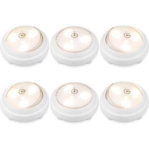 BIGMONAT Push LED Tap Lights, Battery Operated Wireless Stick On Touch Lights, Mini Night Under Cabinet and Counter Light for Closet, Kitchen, Bedroom (White, 6 Pack)
