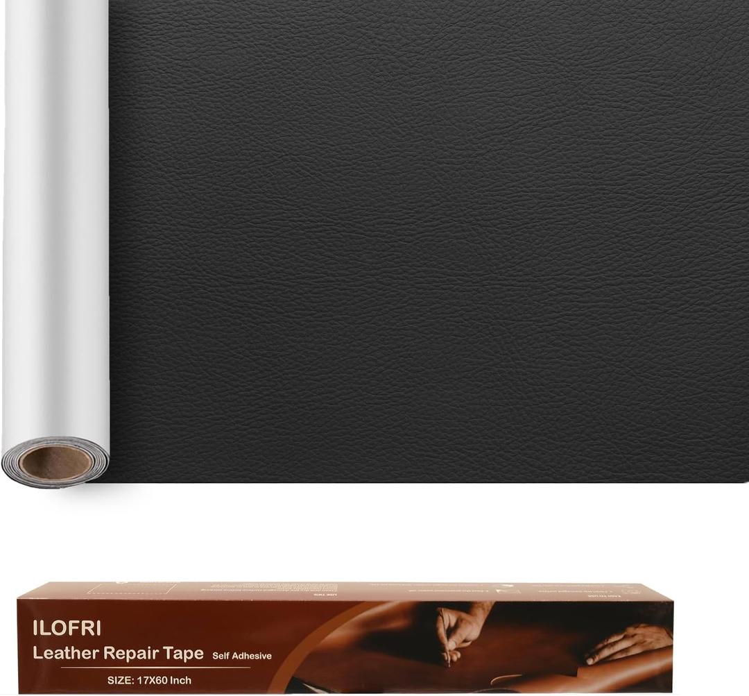ILOFRI 16x30'' Self Adhesive Leather Repair Patch Tape, Vinyl and Leather Repair Kit for Couches, Furniture, Car Seat, Boat Seat, Sofa, Vinyl Upholstery, Chair, Interior (Dark Black) (16inx30in)