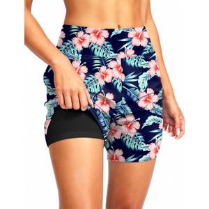 G Gradual Women's 5" High Waisted Swim Board Shorts Quick Dry UPF 50+ Swimming Beach Shorts for Women with Liner Pockets(Navy Flower, 3XL)