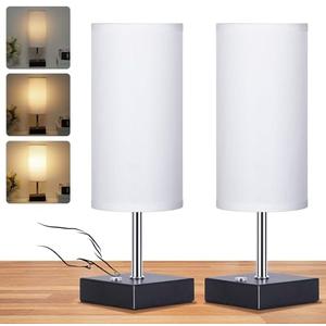 PLMMY Cordless Table Lamp, Rechargeable Lamp Touch Control Dimmable, Battery Operated Small Bedside Table Lamps for Night Stand, Desk Lamp with Linen Fabric Shade for Bedroom,Home,Office,Dorm(White)