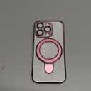 Case for iPhone 15 Pro 6.1", Compatible with MagSafe, Luxury Plating Shockproof Clear Phone Cover with Invisible Stand, Full Camera Lens & Screen Protector for Women Girls, Titanium Pink
