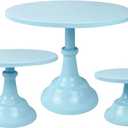 KERYNICE 3 Pcs Cake Stand Set Blue Metal Cupcake Holder Dessert Display Plate Decor Serving Platter for Baby Shower Wedding Birthday Parties Celebration
