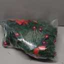 9ft Christmas Garland with Lights - Green Holiday Decorations for Home Stairs Fireplace Front, Warm White LED and Flowers (1 Pack)