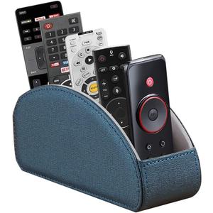 Leather Remote Control Holder,TV Remote Caddy with 5 Compartments,Desktop Organizer,for Store TV,DVD,Blu-Ray,Media Player,Heater Controllers(Blue)